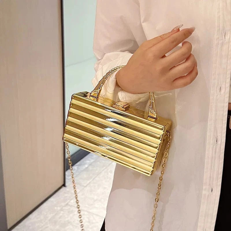 Designer Tin Foil Print Shoulder Bags Luxury Dinner Party Clutch Crossbody Bag Striped Gold Silver Acrylic Box Bag For Women