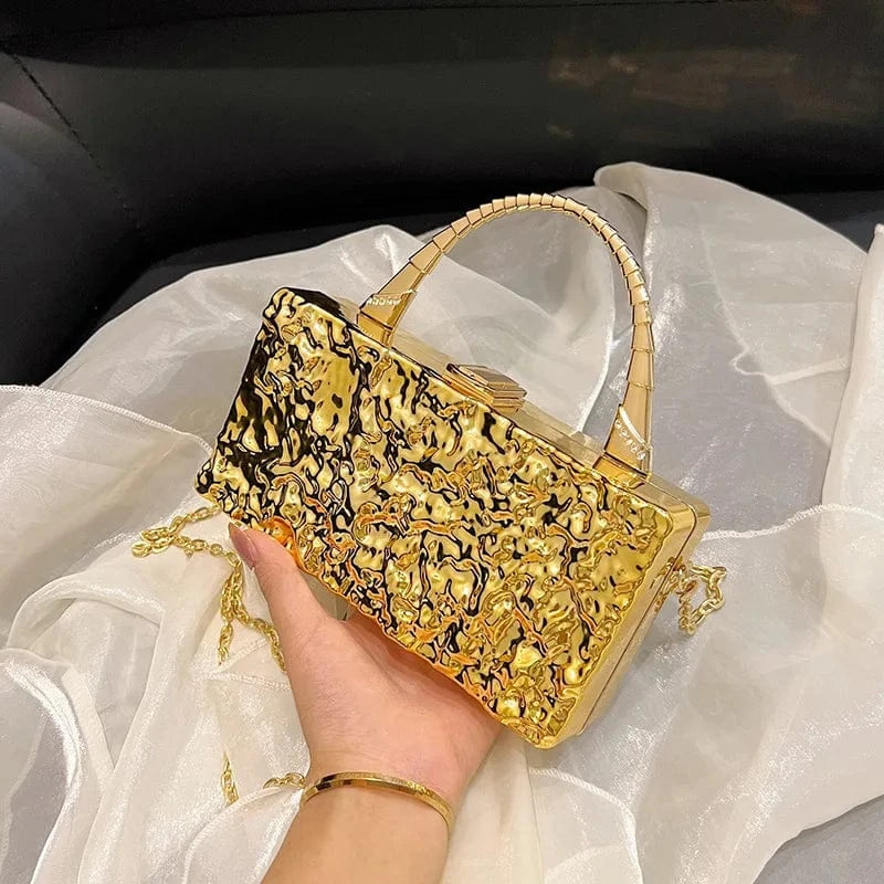 Designer Tin Foil Print Shoulder Bags Luxury Dinner Party Clutch Crossbody Bag Striped Gold Silver Acrylic Box Bag For Women