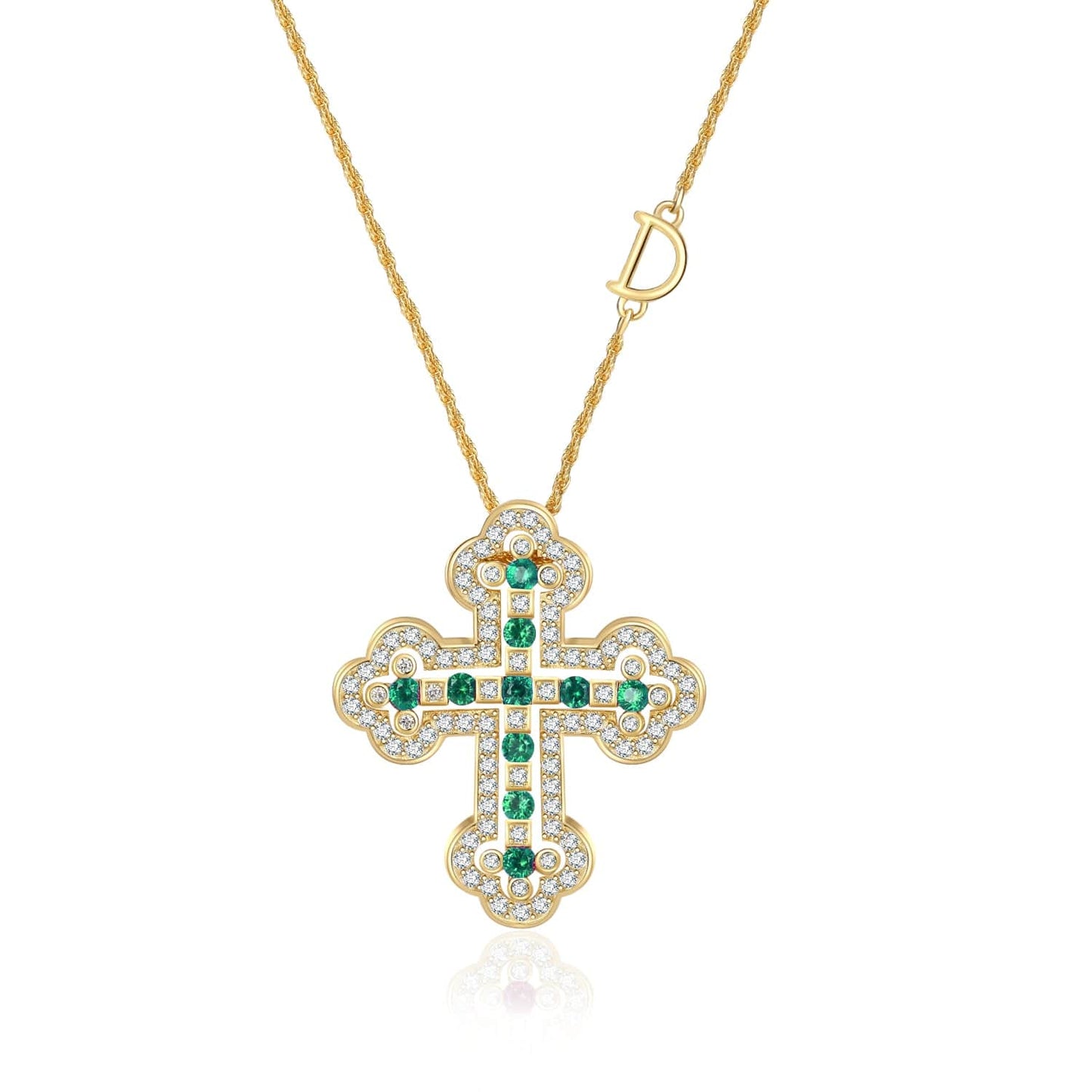 Detachable Double Cross Necklace / 50cm / Gold Cross Slovehoony S925 Sterling Silver Big Double Faith Cross Necklace Move Letter D Chain Zircon Kolye Gold 18K Necklace