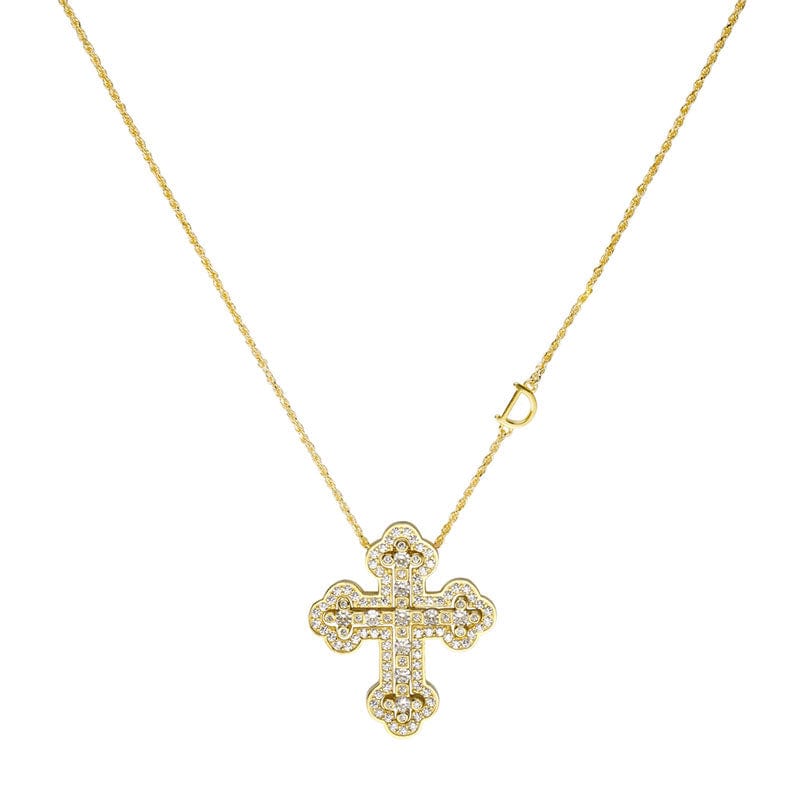 Detachable Double Cross Necklace / 55cm / 2 Slovehoony S925 Sterling Silver Big Double Faith Cross Necklace Move Letter D Chain Zircon Kolye Gold 18K Necklace