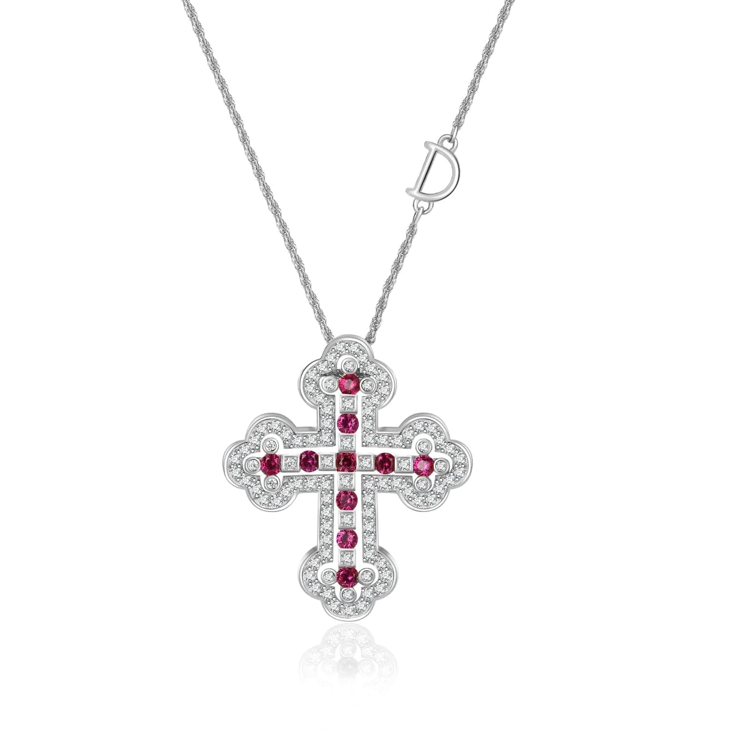 Detachable Double Cross Necklace / 55cm / 5 Slovehoony S925 Sterling Silver Big Double Faith Cross Necklace Move Letter D Chain Zircon Kolye Gold 18K Necklace