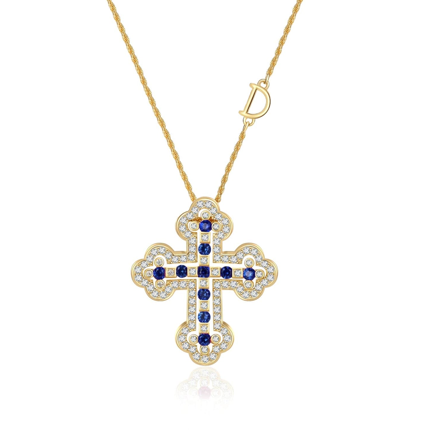 Detachable Double Cross Necklace / 55cm / 8 Slovehoony S925 Sterling Silver Big Double Faith Cross Necklace Move Letter D Chain Zircon Kolye Gold 18K Necklace