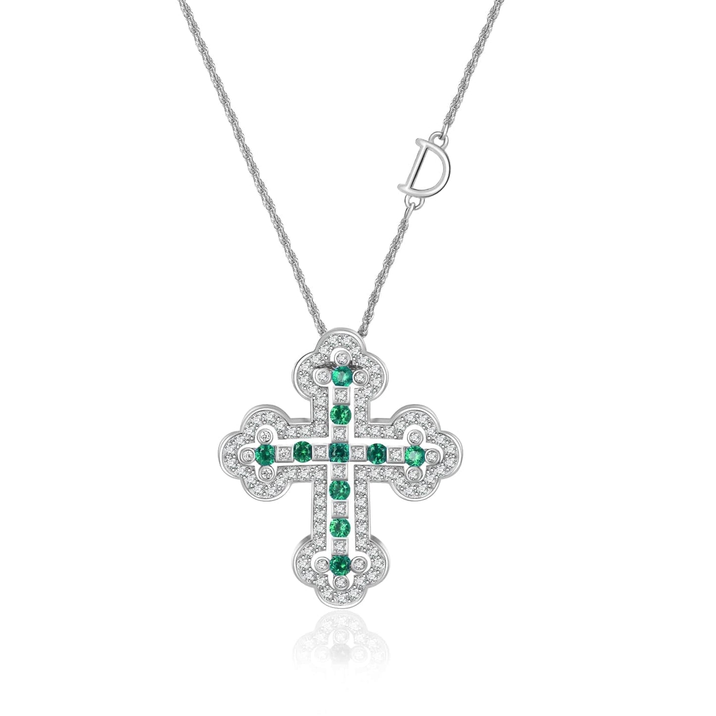 Detachable Double Cross Necklace / 55cm / Silver Cross Slovehoony S925 Sterling Silver Big Double Faith Cross Necklace Move Letter D Chain Zircon Kolye Gold 18K Necklace
