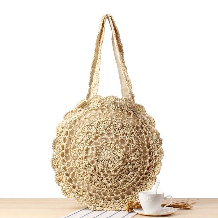 Dia. 30 / Creamy White Women Ladies Big Woven Straw Beach Bags 2022 Designer Summer Beach Bag Women