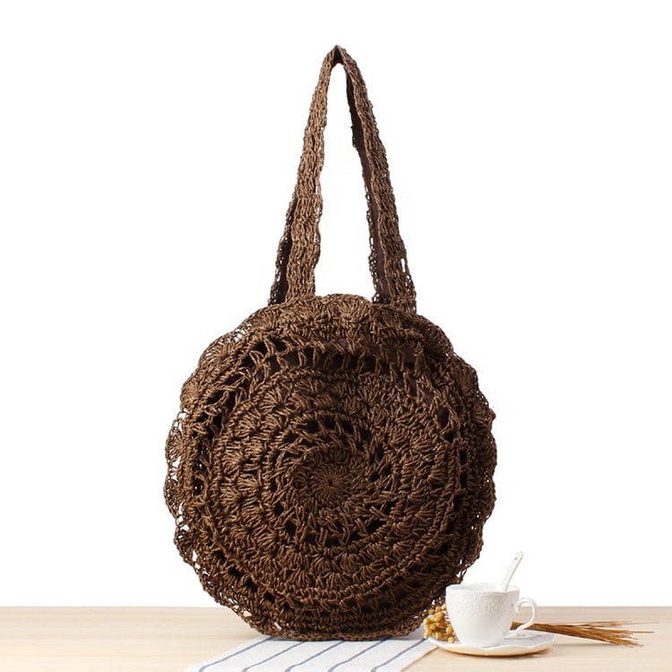 Dia. 30 / Dark Brwon Women Ladies Big Woven Straw Beach Bags 2022 Designer Summer Beach Bag Women
