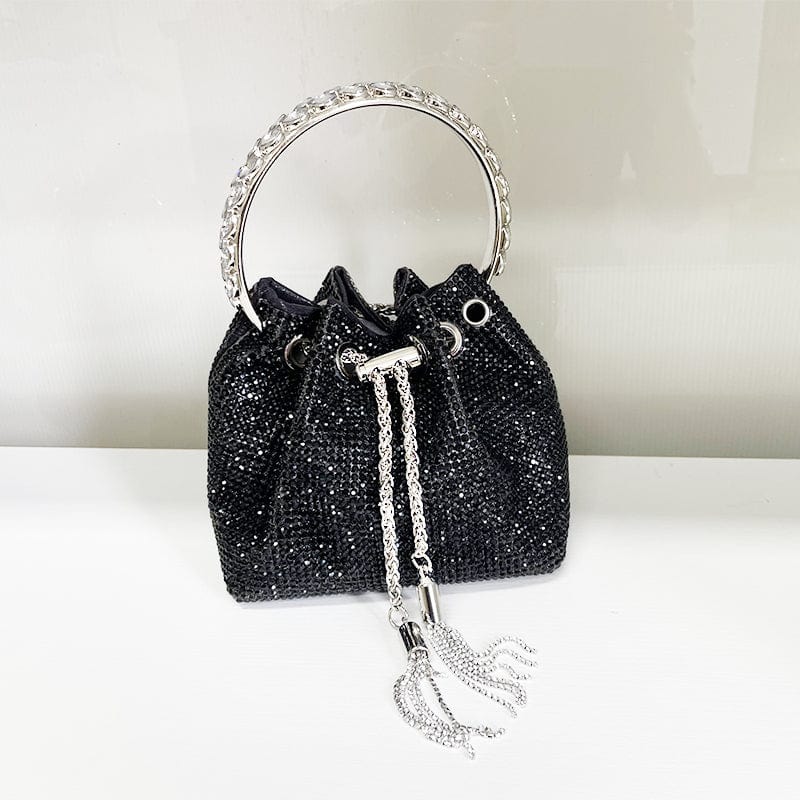 Diamonds Tassel Evening Clutch Bag Women Luxury Designer Chain Metal Ring Handle Shiny Crystal Bucket Purse Bridal Wedding Party