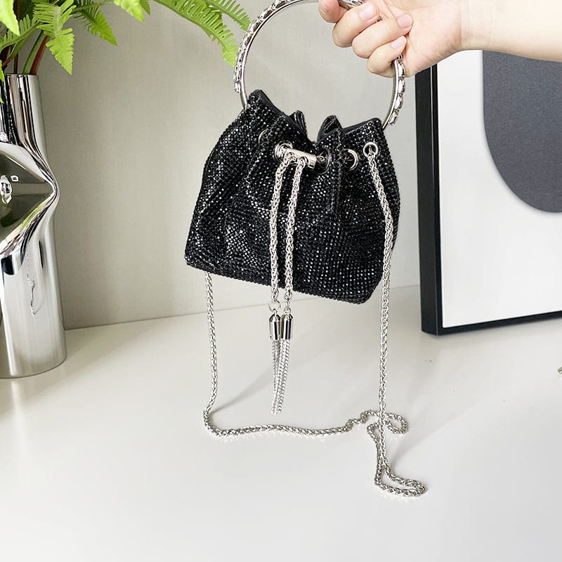 Diamonds Tassel Evening Clutch Bag Women Luxury Designer Chain Metal Ring Handle Shiny Crystal Bucket Purse Bridal Wedding Party