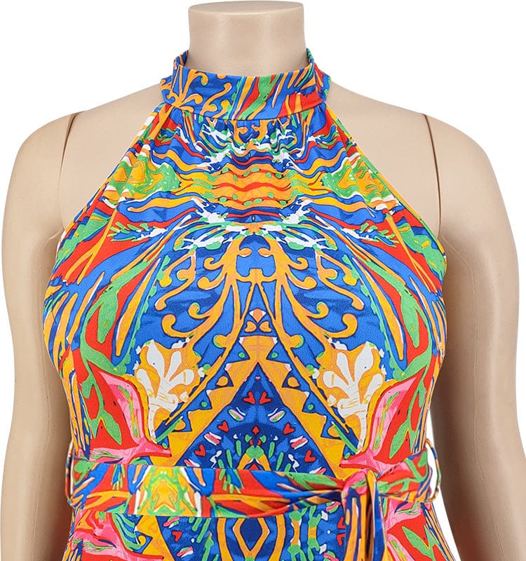 DM218137 2022 new arrival summer tie dye full length wide plus size women clothing one piece plus size jumpsuits