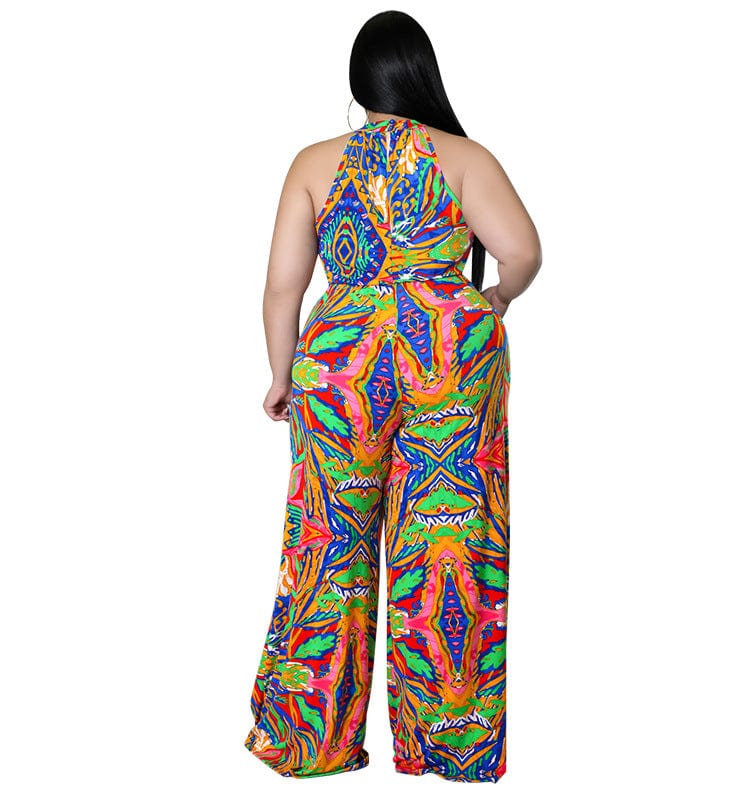 DM218137 2022 new arrival summer tie dye full length wide plus size women clothing one piece plus size jumpsuits