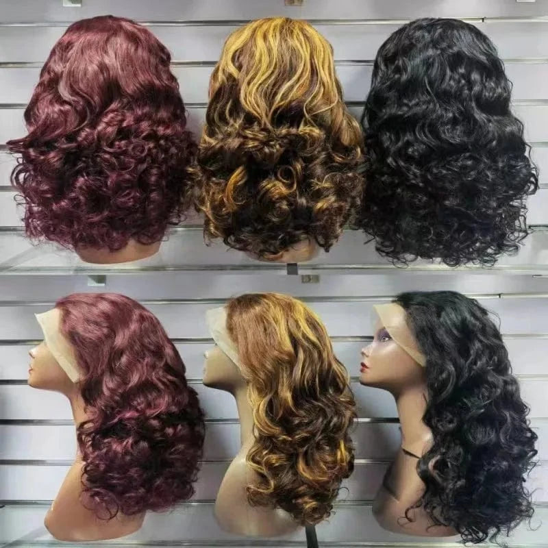 Double drawn quality New arrivals bouncy curly hair 20 inch 6 colors available 13x4 lace front human hair