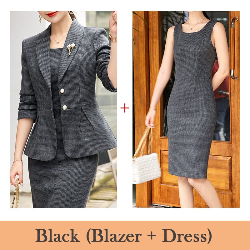 dress suit 4 XL / Black blazer and Black dress Formal Lady Office Winter Thick Suit Blazer and Dress