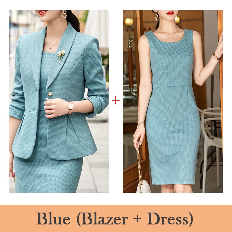 dress suit 4 XL / Blue blazer and Blue dress Formal Lady Office Winter Thick Suit Blazer and Dress