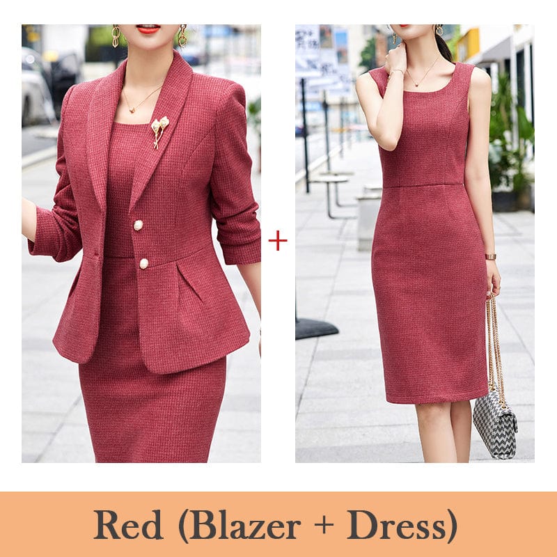 dress suit 4 XL / Red blazer and Red dress Formal Lady Office Winter Thick Suit Blazer and Dress