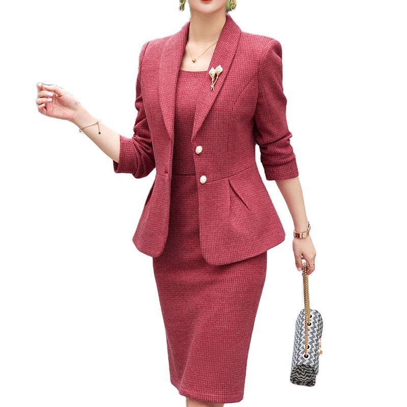 dress suit Formal Lady Office Winter Thick Suit Blazer and Dress
