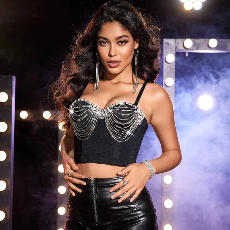 Drill chain sling inside and outside wear super hot Slim thin beam waist solid color sexy nightclub corset