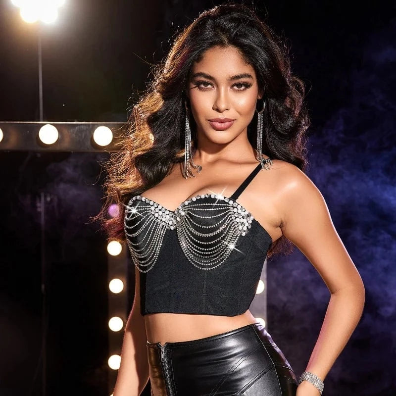 Drill chain sling inside and outside wear super hot Slim thin beam waist solid color sexy nightclub corset