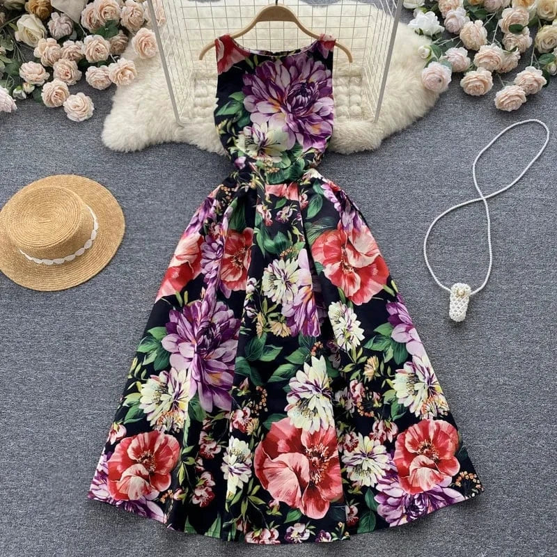 Droma 2024 New Arrivals Trending Clothing Vintage Flower Printed Summer Sexy Dress Women Lady Elegant Casual Dresses