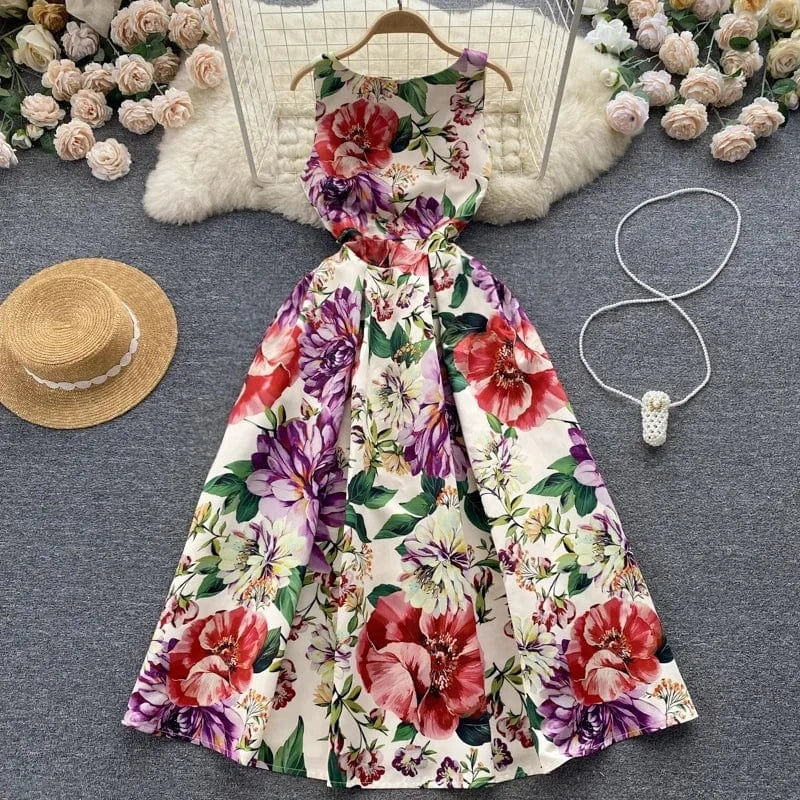 Droma 2024 New Arrivals Trending Clothing Vintage Flower Printed Summer Sexy Dress Women Lady Elegant Casual Dresses