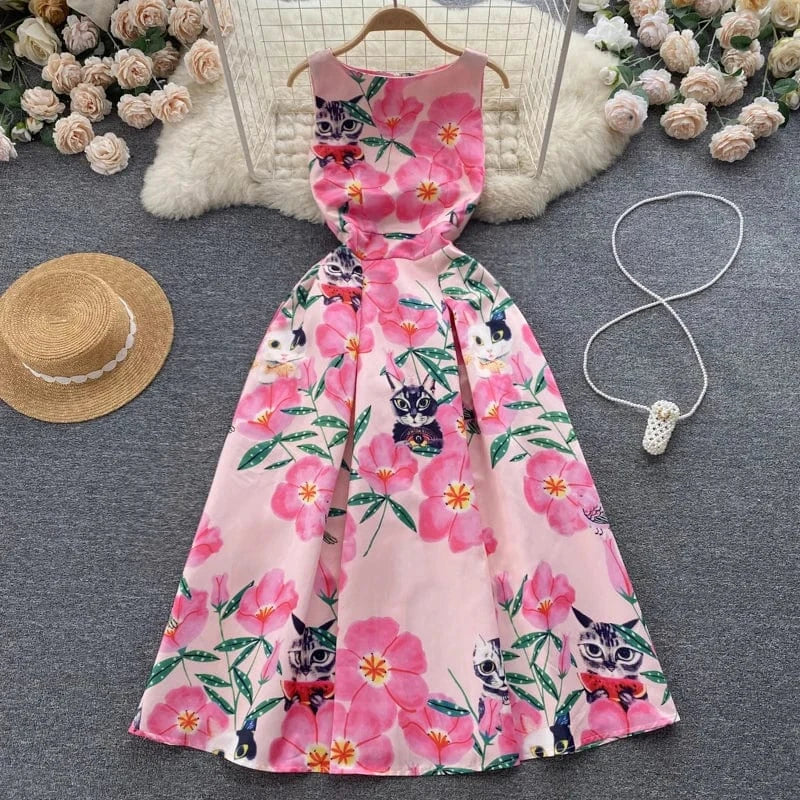 Droma 2024 New Arrivals Trending Clothing Vintage Flower Printed Summer Sexy Dress Women Lady Elegant Casual Dresses