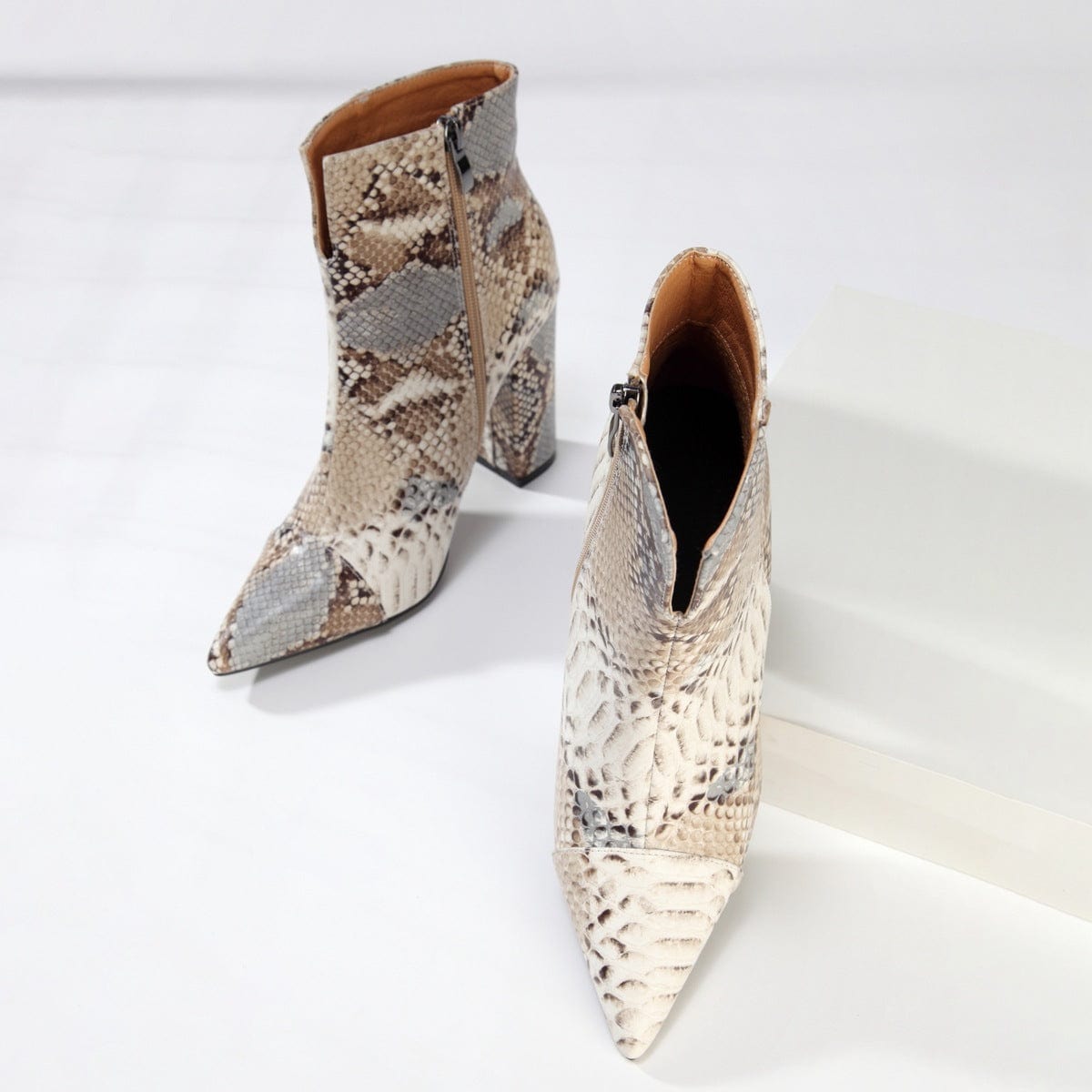 Drop Shipping bottes femmes botas de mujer leather chunky Heel boot block heels lady shoes fashion snake skin women ankle boots