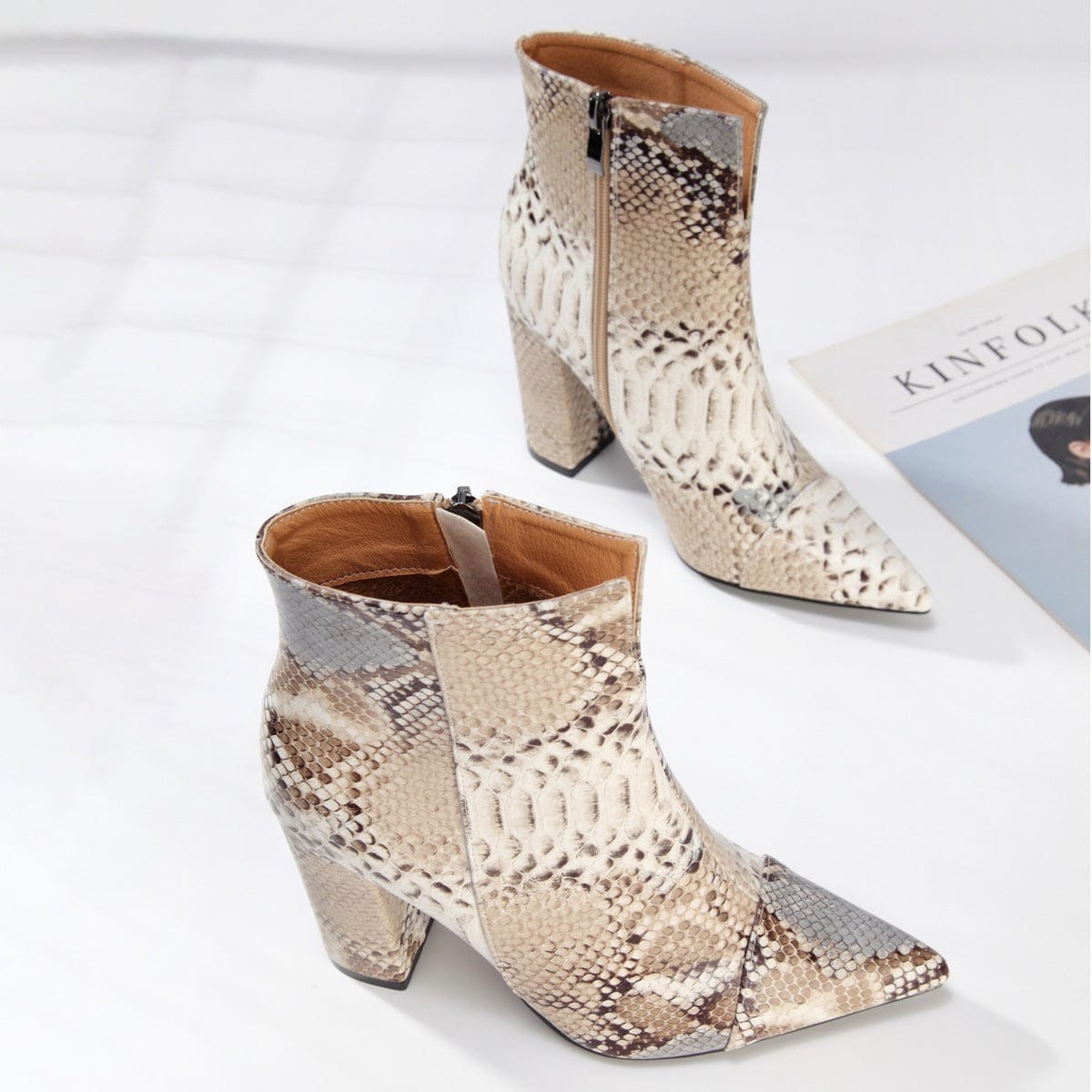 Drop Shipping bottes femmes botas de mujer leather chunky Heel boot block heels lady shoes fashion snake skin women ankle boots