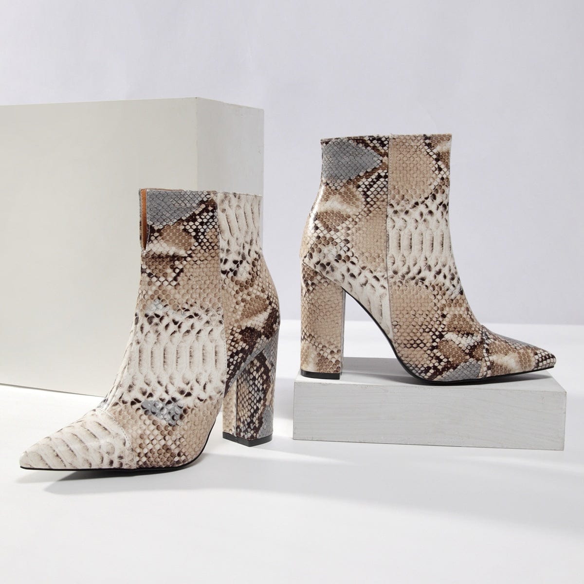 Drop Shipping bottes femmes botas de mujer leather chunky Heel boot block heels lady shoes fashion snake skin women ankle boots