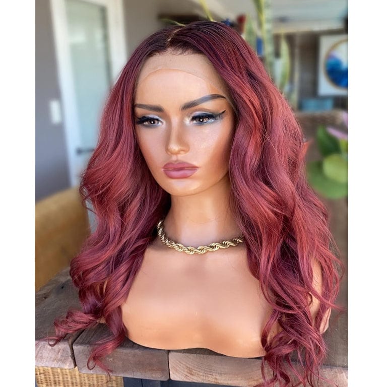 Drop Shipping Ombre Purple Color Natural Wave Invisible Knots Full Raw Cuticle Aligned Human Hair Lace Front Wigs