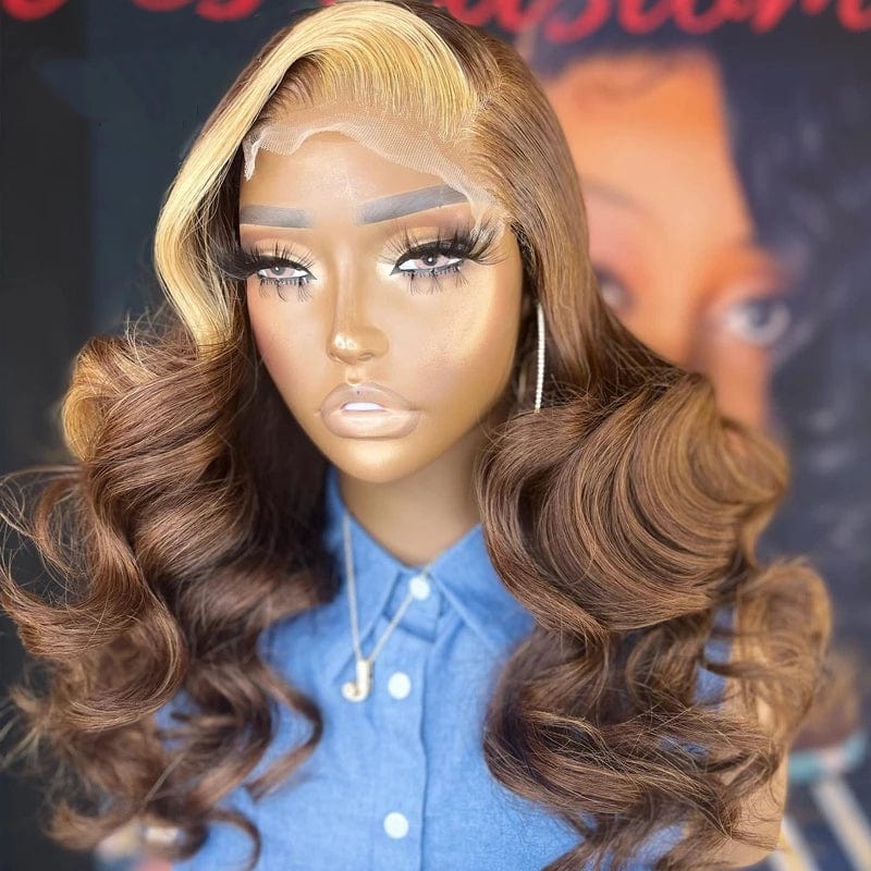 Drop Shipping Ombre Purple Color Natural Wave Invisible Knots Full Raw Cuticle Aligned Human Hair Lace Front Wigs