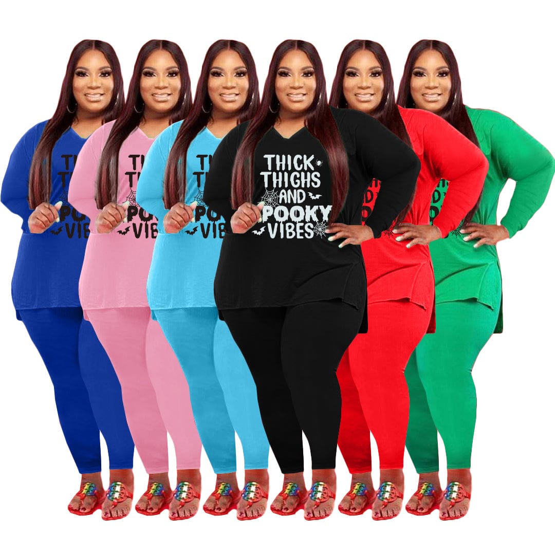 Drop Shipping Women Clothes Long Sleeve Casual Bodycon 5xl Plus Size Set Women Clothing Plus Size Women's Sets