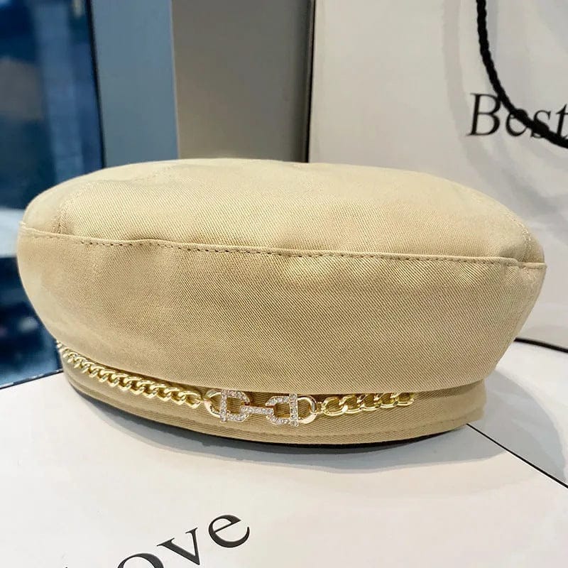 Dropshiping Spring and autumn new beret hat female British style wild trend painter hat diamond Rhinestone chain fashion beret