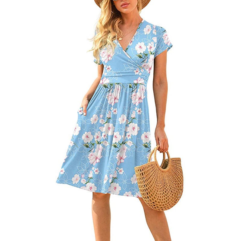 Dropshipping 2022 new print short sleeve dress off shoulder fashion element short sleeve casual dress