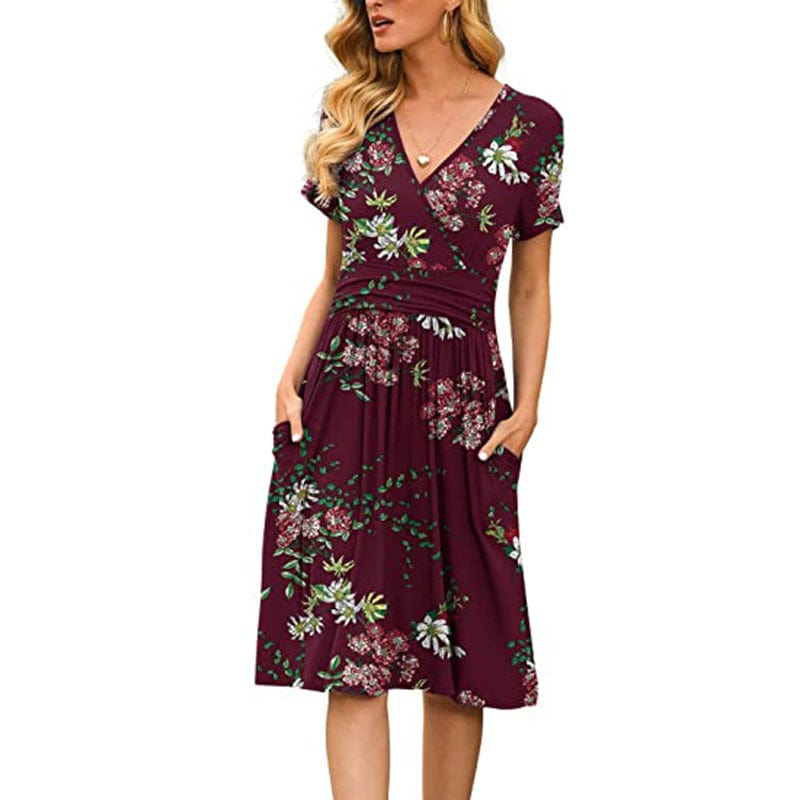 Dropshipping 2022 new print short sleeve dress off shoulder fashion element short sleeve casual dress