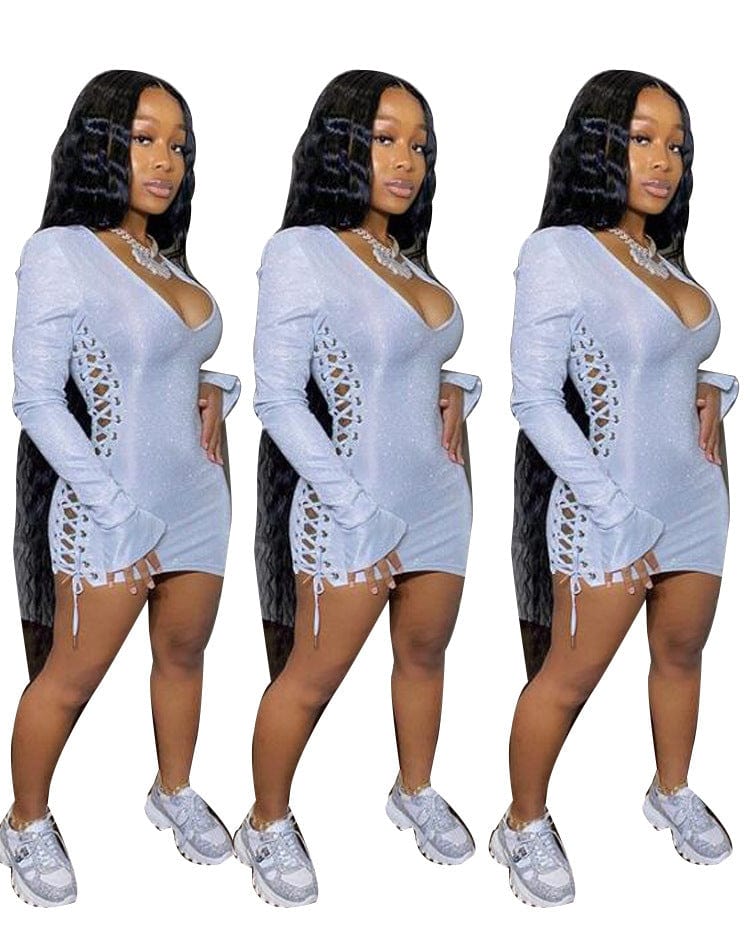 Dropshipping Factory hot sell lace up deep v neck hollow out sexy bodycon clothes bandage dresses summer dresses for women