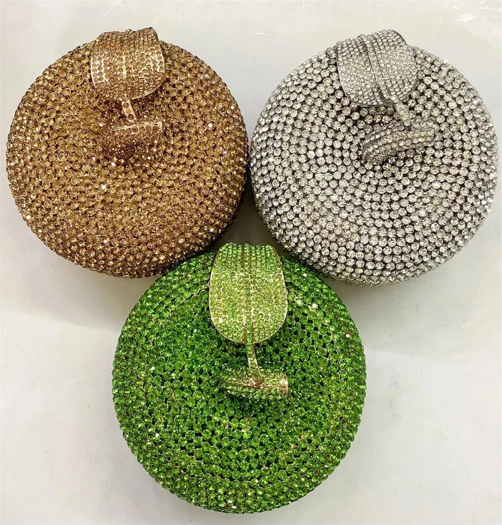 Dropshipping fashion apple shaped evening bag crystal rhinestone clutch bag purse for women luxury