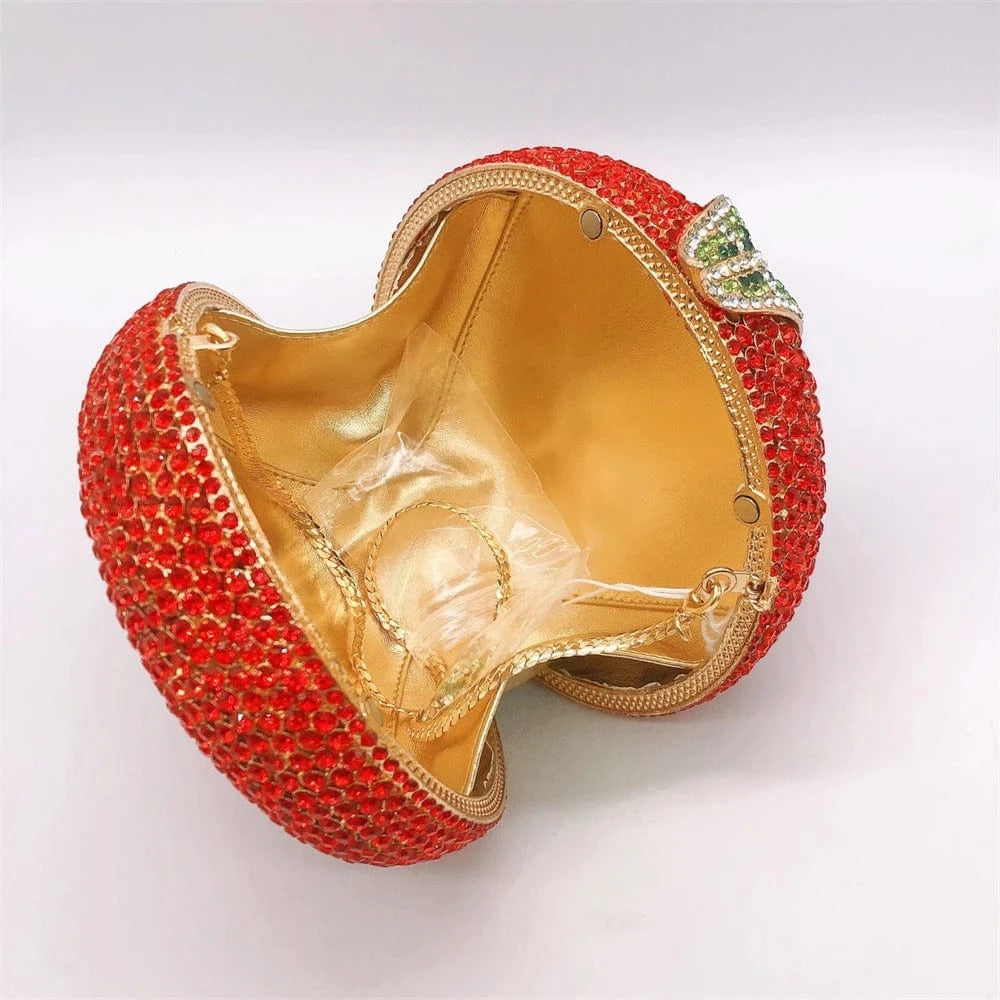Dropshipping fashion apple shaped evening bag crystal rhinestone clutch bag purse for women luxury