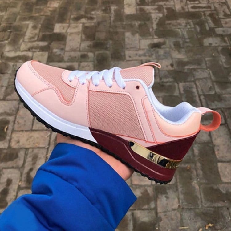 Dropshipping large size sneakers round toe women lace shoes wedge chunky sports sneaker
