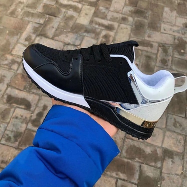 Dropshipping large size sneakers round toe women lace shoes wedge chunky sports sneaker