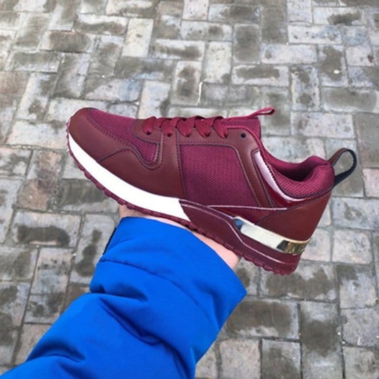 Dropshipping large size sneakers round toe women lace shoes wedge chunky sports sneaker