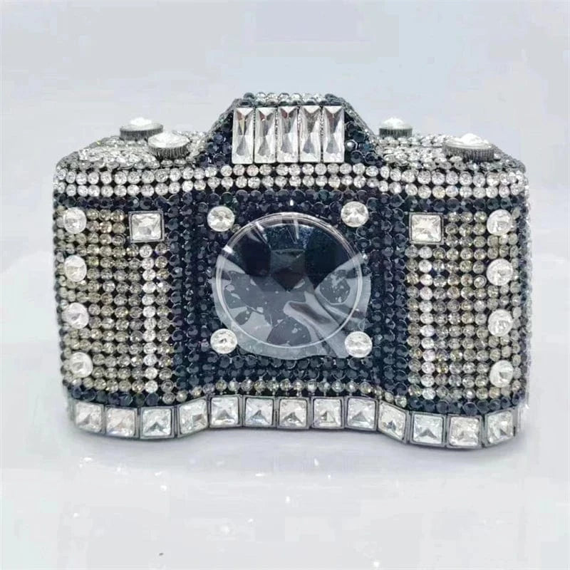 Dropshipping Luxury Bling Crystal Camera Shaped Bag Diamond Purse