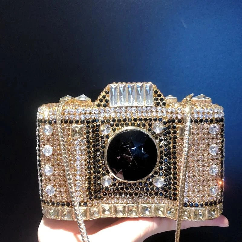 Dropshipping Luxury Bling Crystal Camera Shaped Bag Diamond Purse