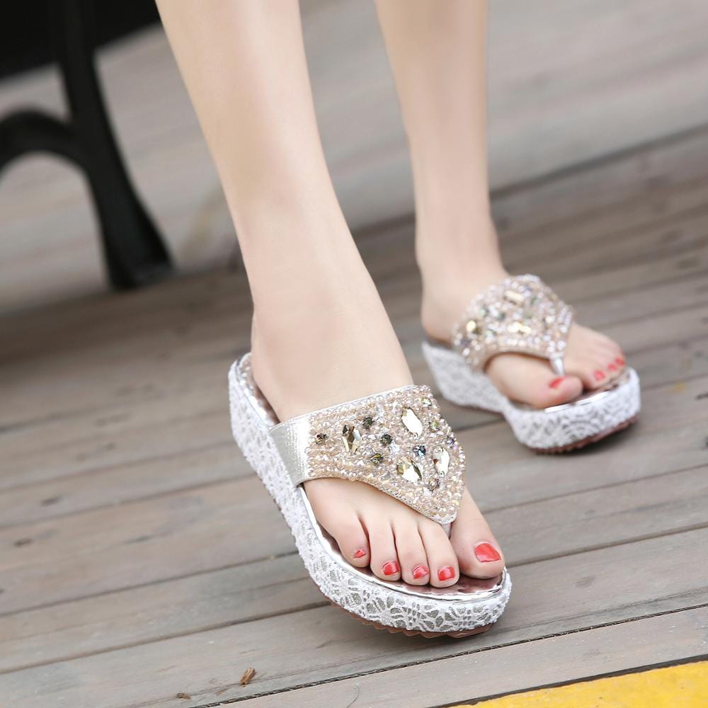 Dropshipping shoes Directly Wearable Women Sandals With Diamond Beads Decorate Casual Lady Slide Sandal
