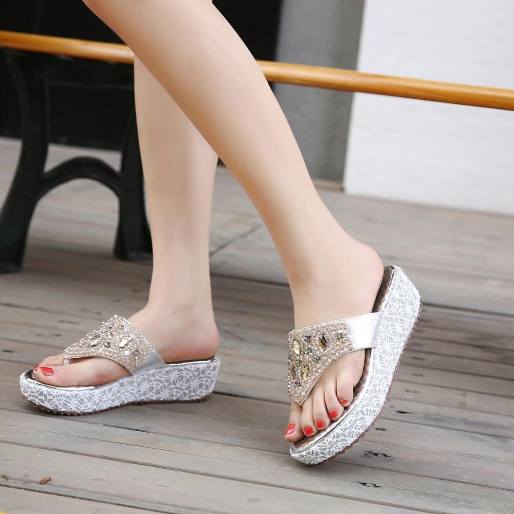 Dropshipping shoes Directly Wearable Women Sandals With Diamond Beads Decorate Casual Lady Slide Sandal