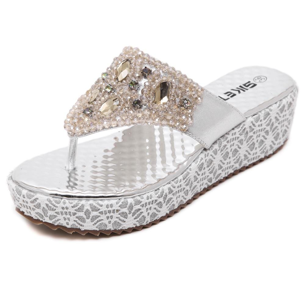 Dropshipping shoes Directly Wearable Women Sandals With Diamond Beads Decorate Casual Lady Slide Sandal