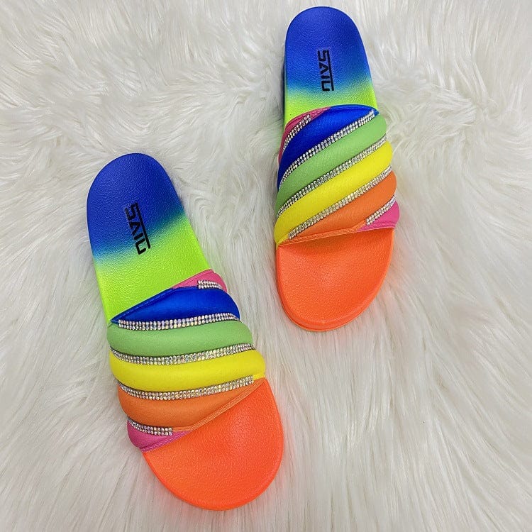 Dropshipping shoes women sandals colorful printed outdoor slipper sandals