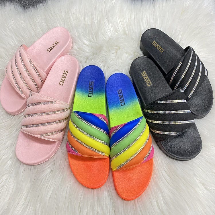 Dropshipping shoes women sandals colorful printed outdoor slipper sandals