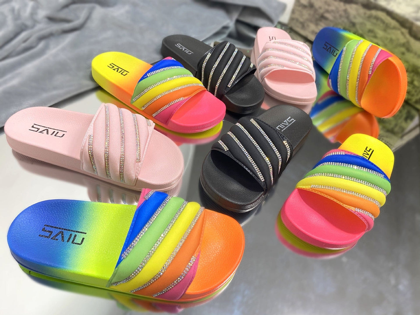 Dropshipping shoes women sandals colorful printed outdoor slipper sandals