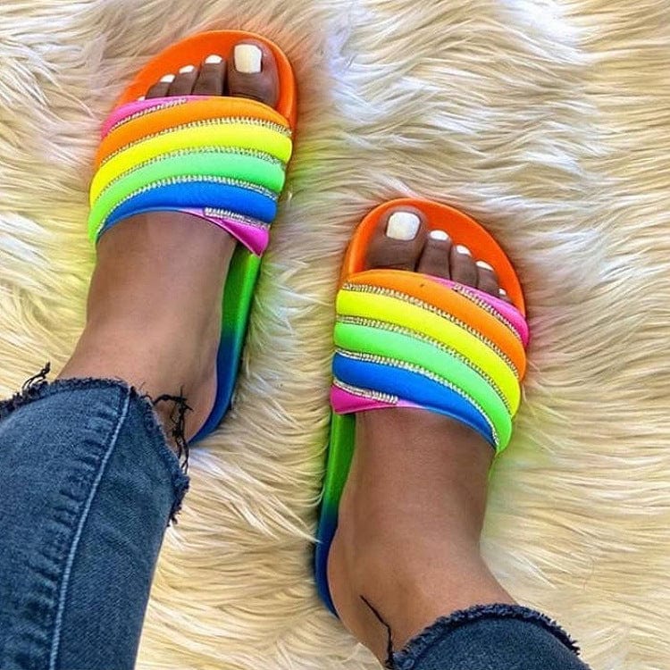 Dropshipping shoes women sandals colorful printed outdoor slipper sandals