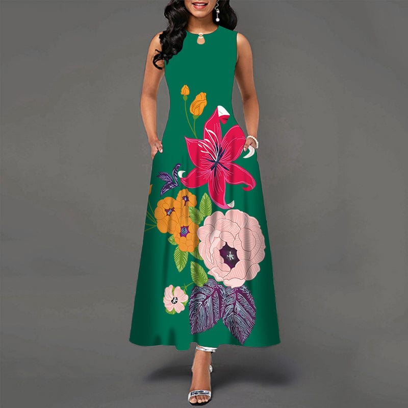 Dropshipping Wholesale elegantes most popular women casual sleeveless dress ladies digital printing long dress