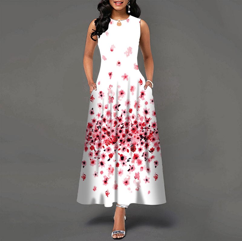 Dropshipping Wholesale elegantes most popular women casual sleeveless dress ladies digital printing long dress