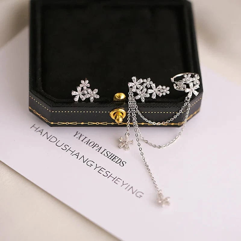 Dropshipping Wholesale Zircon Flower Cuff Earring with 1 Sided Ear Cuff Clip Women Girls Brass Delicate Fashion Jewelry